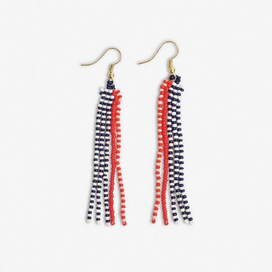 Melissa Speckled Border With Solid Middle Beaded Fringe Earrings Poppy