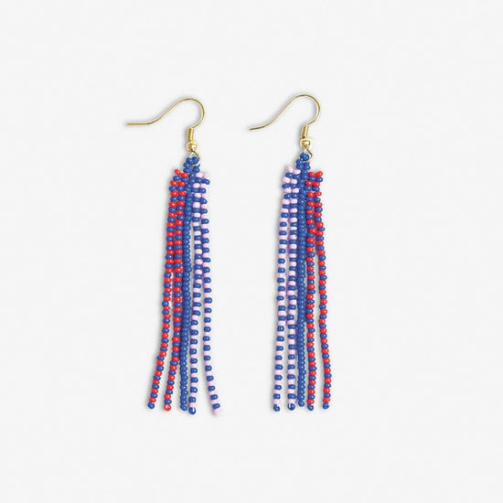 Melissa Speckled Border With Solid Middle Beaded Fringe Earrings Royal Blue