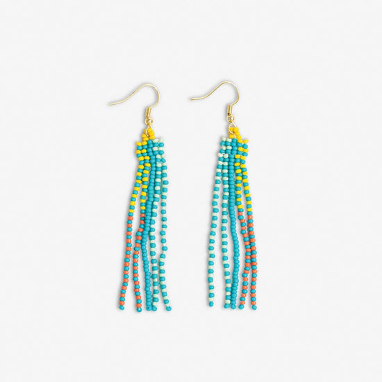 Melissa Speckled Border With Solid Middle Beaded Fringe Earrings Turquoise