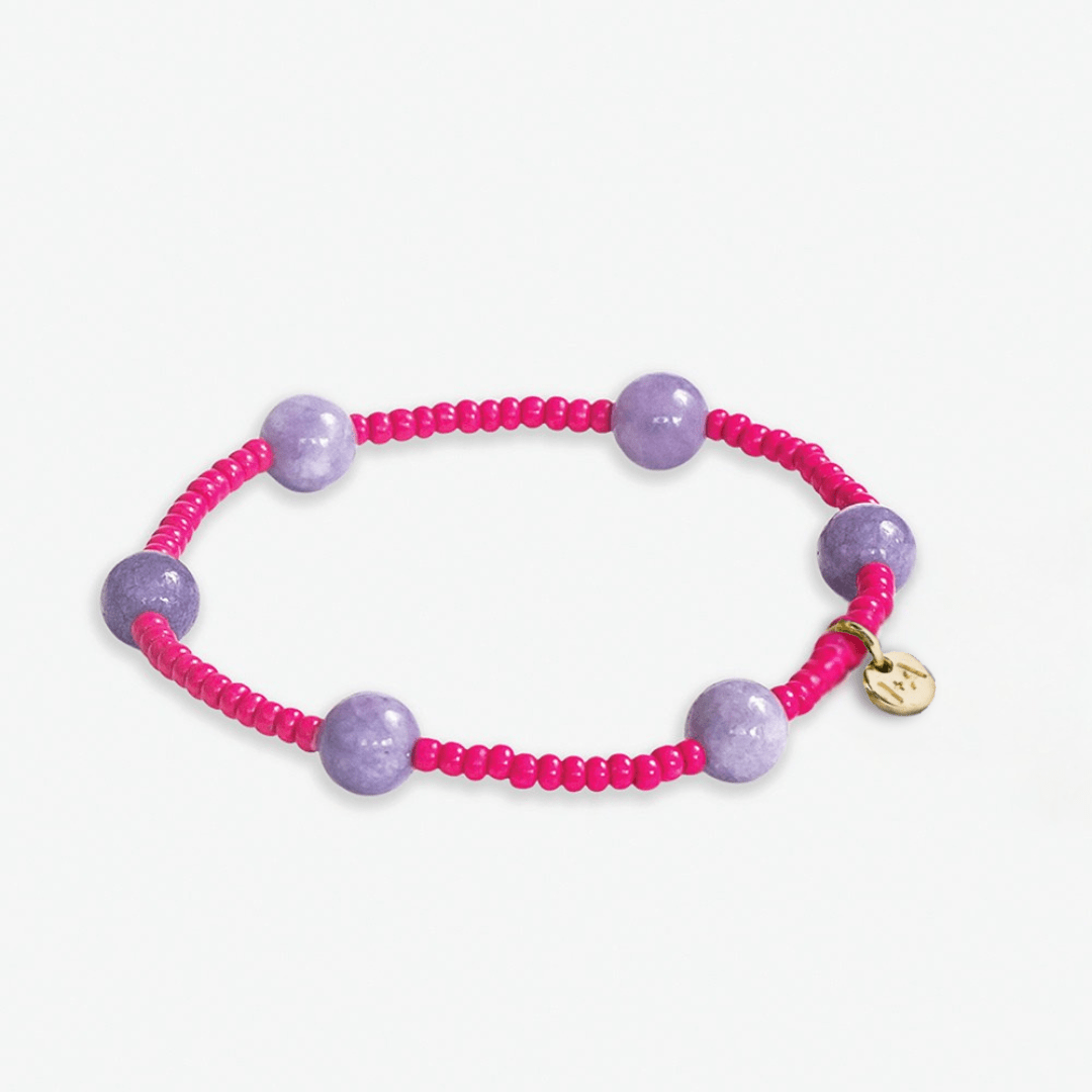 Mia Small Seed Bead With Round Stones Stretch Bracelet Hot Pink/Lilac Stretch