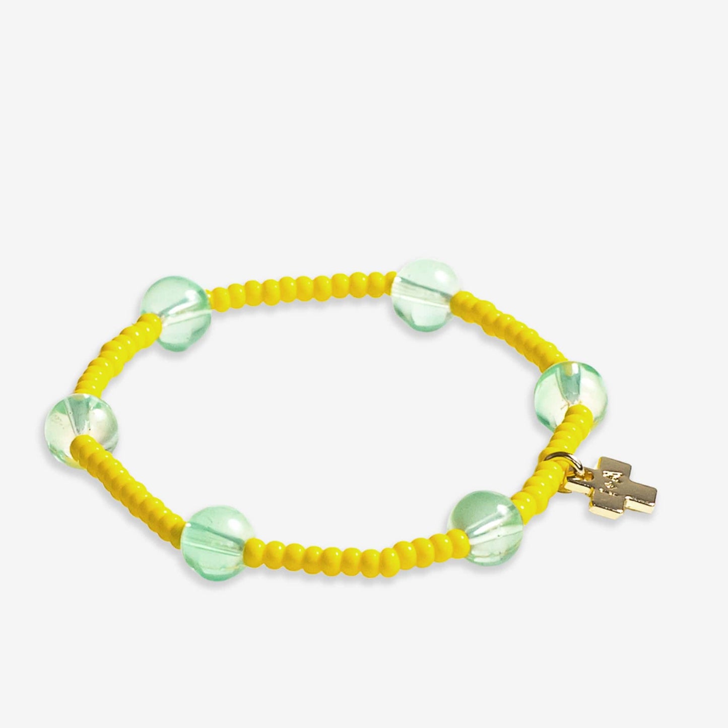 Mia Small Seed Bead With Round Stones Stretch Bracelet Lemon/Mint