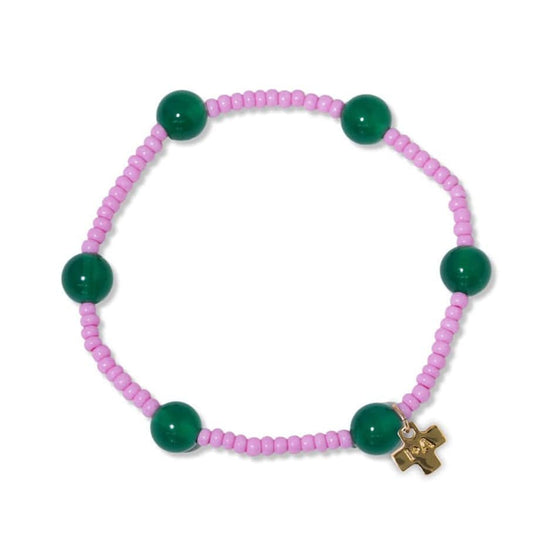 Mia Small Seed Bead With Round Stones Stretch Bracelet Pink/Emerald