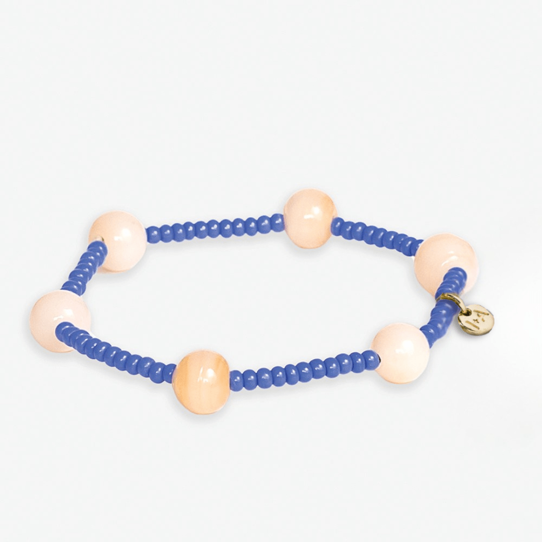 Mia Small Seed Bead With Round Stones Stretch Bracelet Royal Blue Stretch