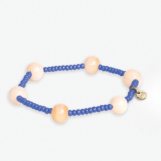 Mia Small Seed Bead With Round Stones Stretch Bracelet Royal Blue Stretch