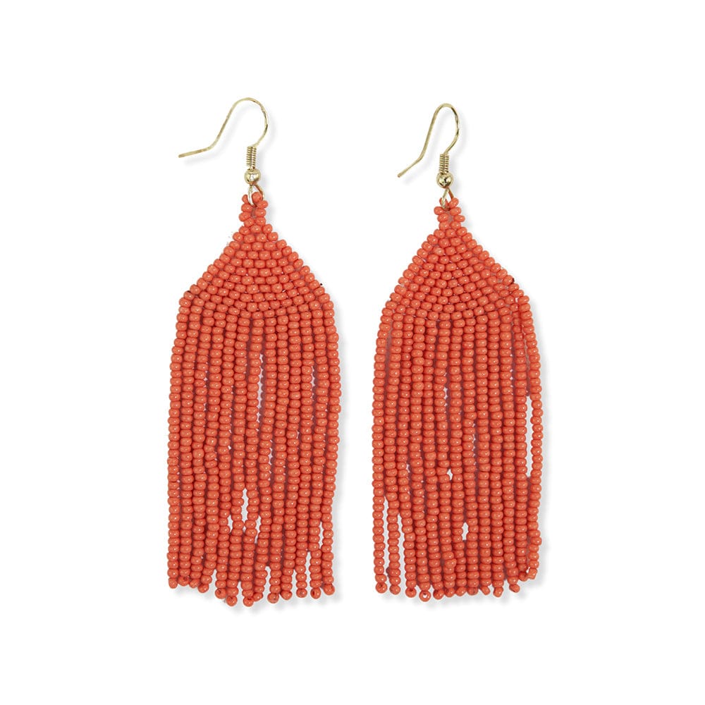 Michele Solid Beaded Fringe Earrings Coral Earrings