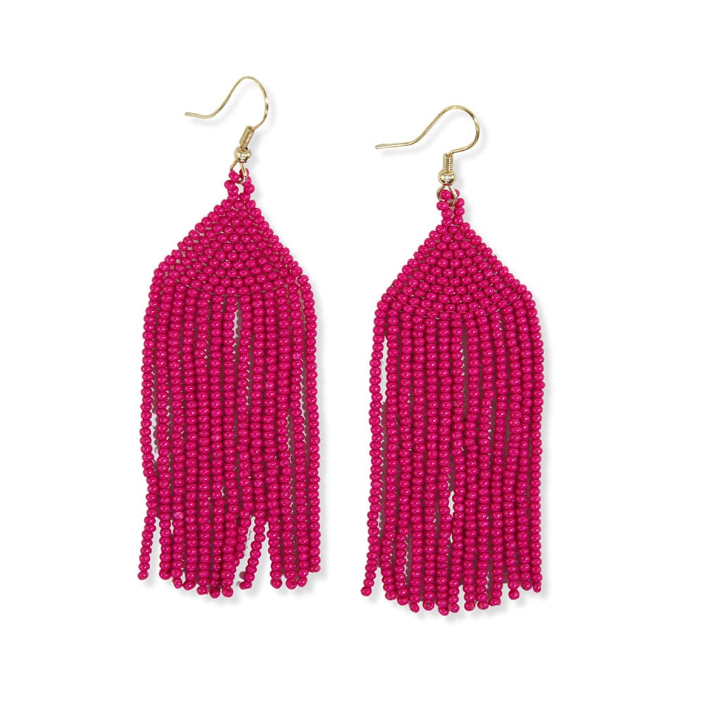 Michele Solid Beaded Fringe Earrings Hot Pink Earrings