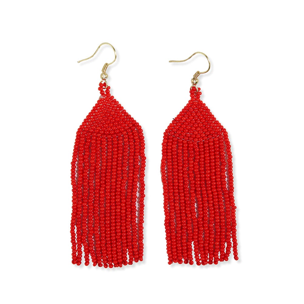 Michele Solid Beaded Fringe Earrings Tomato Red Earrings