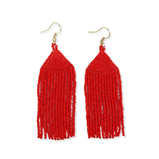 Michele Solid Beaded Fringe Earrings Tomato Red Earrings