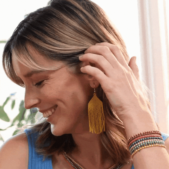 Michele Solid Beaded Fringe Earrings Yellow Earrings