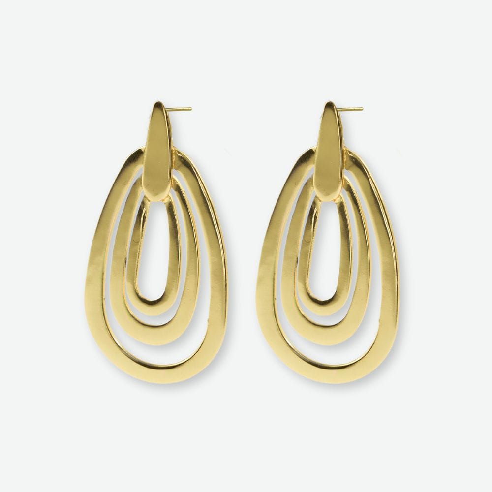 Mila Geometric 3-Tier Teardrop Earrings Brass Earrings