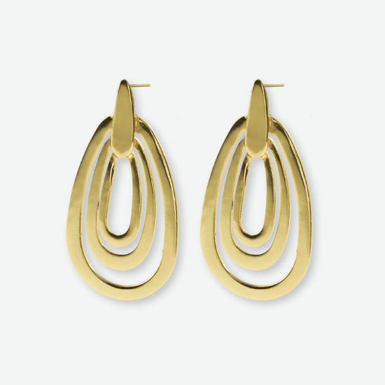 Mila Geometric 3-Tier Teardrop Earrings Brass Earrings