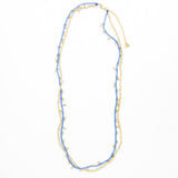 Milly Double Strand Crystal Necklace Brass + Blue Multi Layered