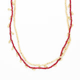 Milly Double Strand Crystal Necklace Brass + Red Multi Layered