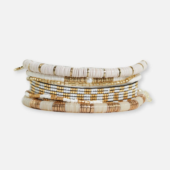 Mixed Bracelet Stack of 6 Ivory and Gold