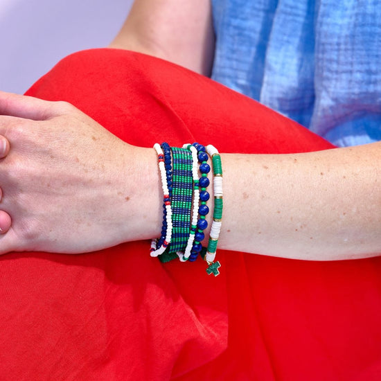 Mixed Bracelet Stack of 6 Navy and Kelly Green