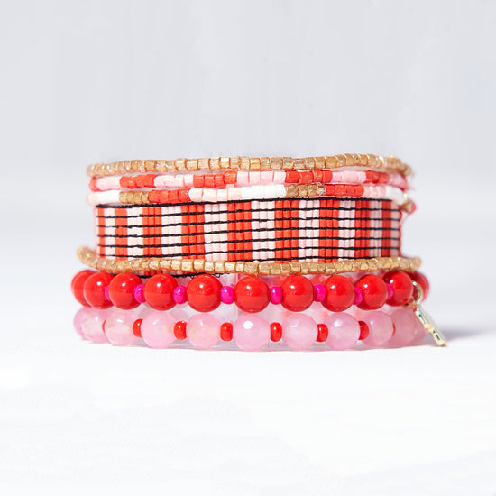 Mixed Bracelet stack of 8 Red Bracelet