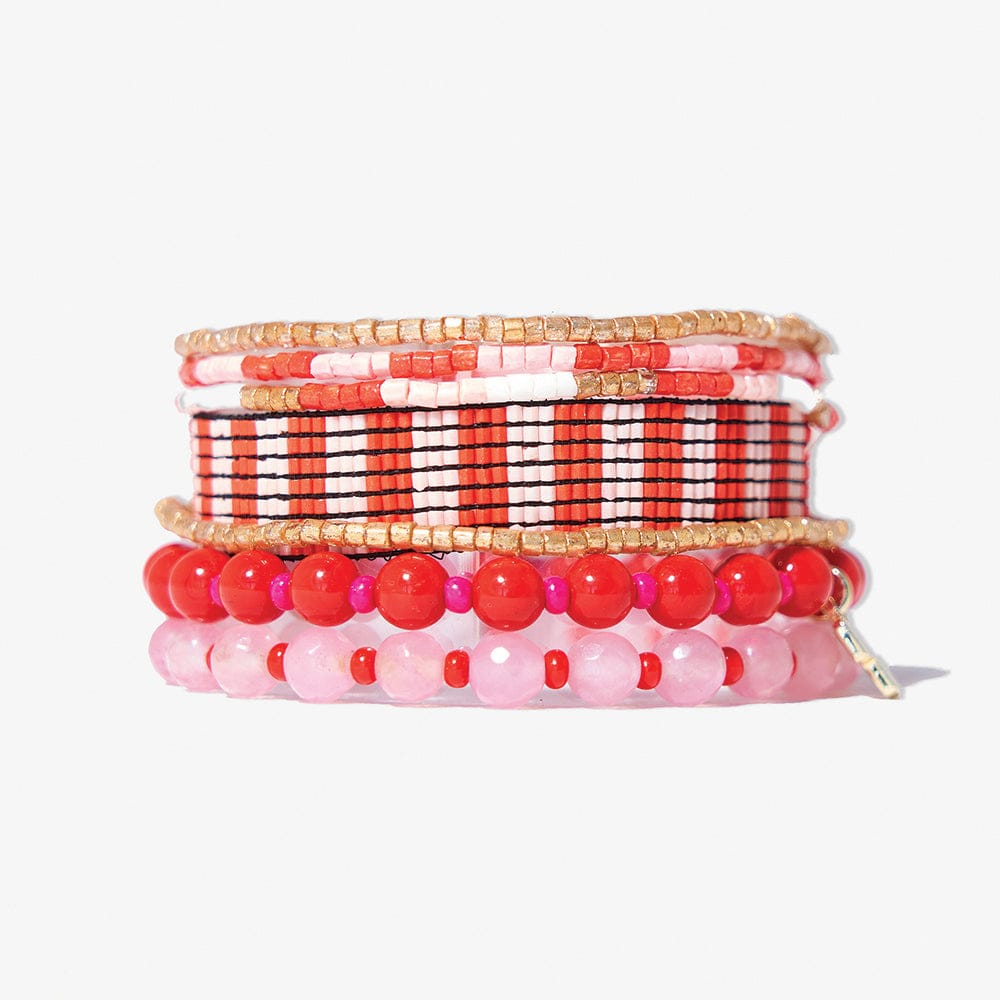 Mixed Bracelet Stack of 8 Red Bracelet