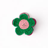 Molly Flower Beaded Hair Claw Clip Kelly Green + Pink Claw