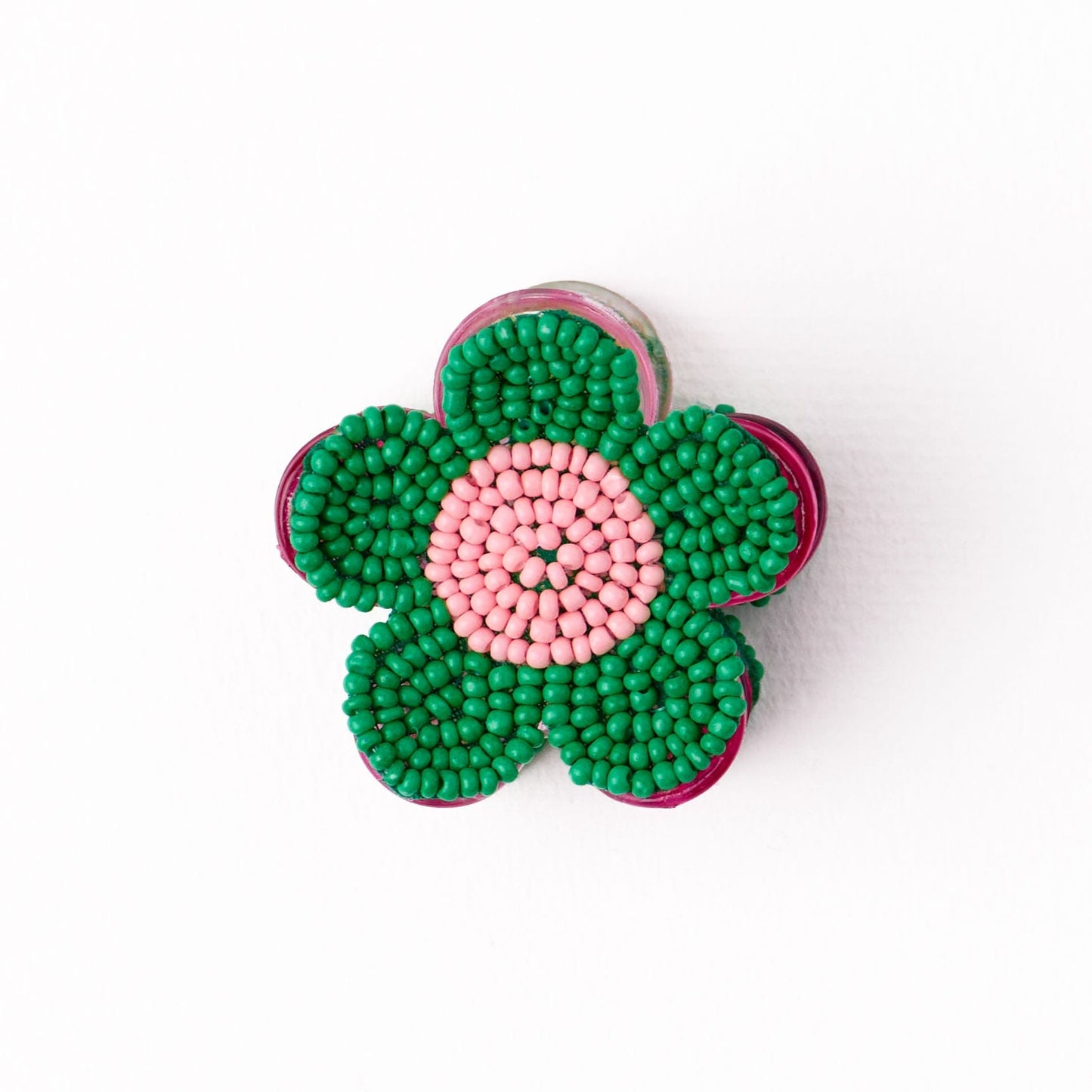 Molly Flower Beaded Hair Claw Clip Kelly Green + Pink Claw