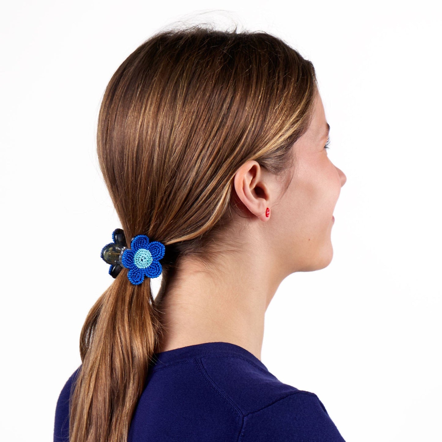 Molly Flower Beaded Hair Claw Clip Lapis + Light Blue Claw