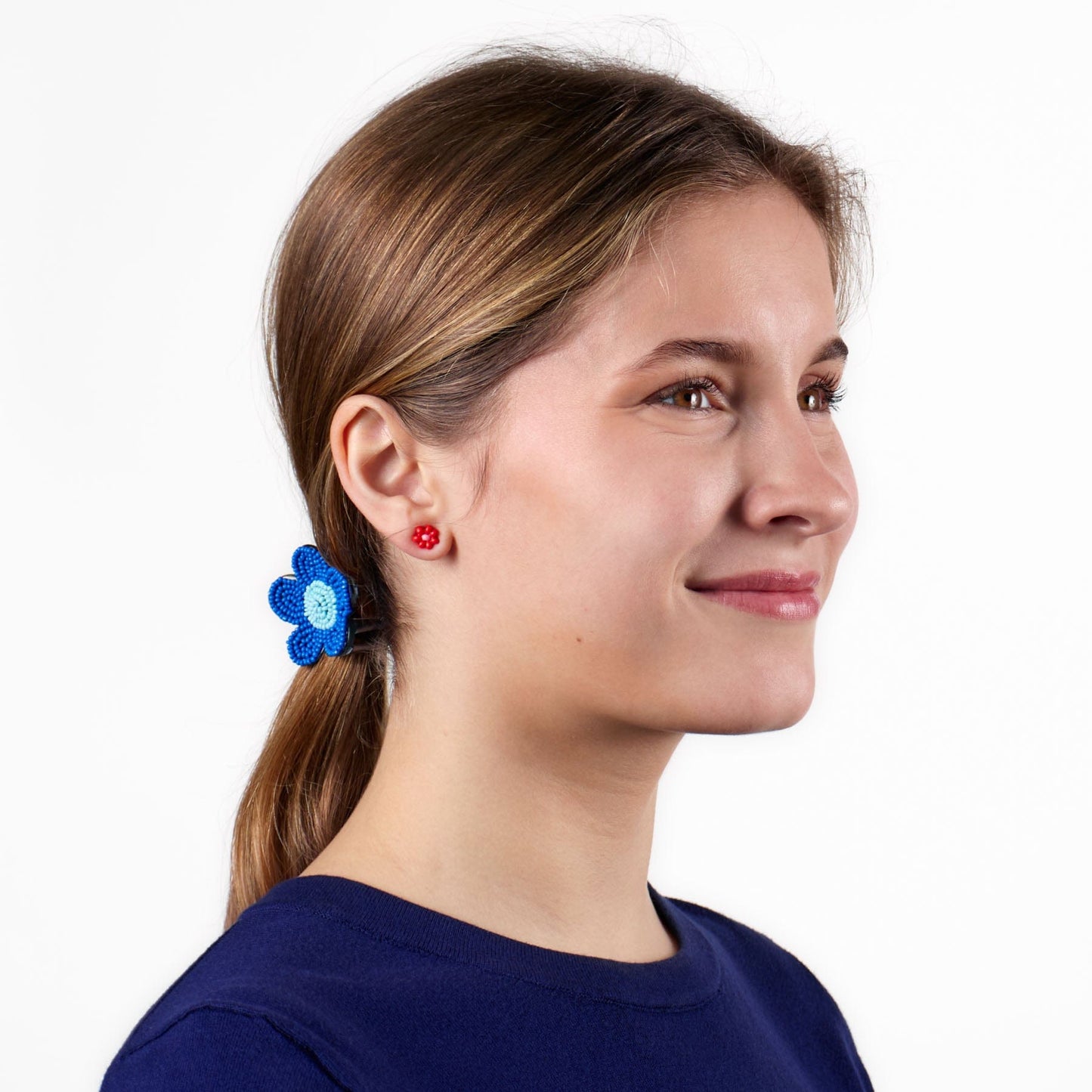 Molly Flower Beaded Hair Claw Clip Lapis + Light Blue Claw