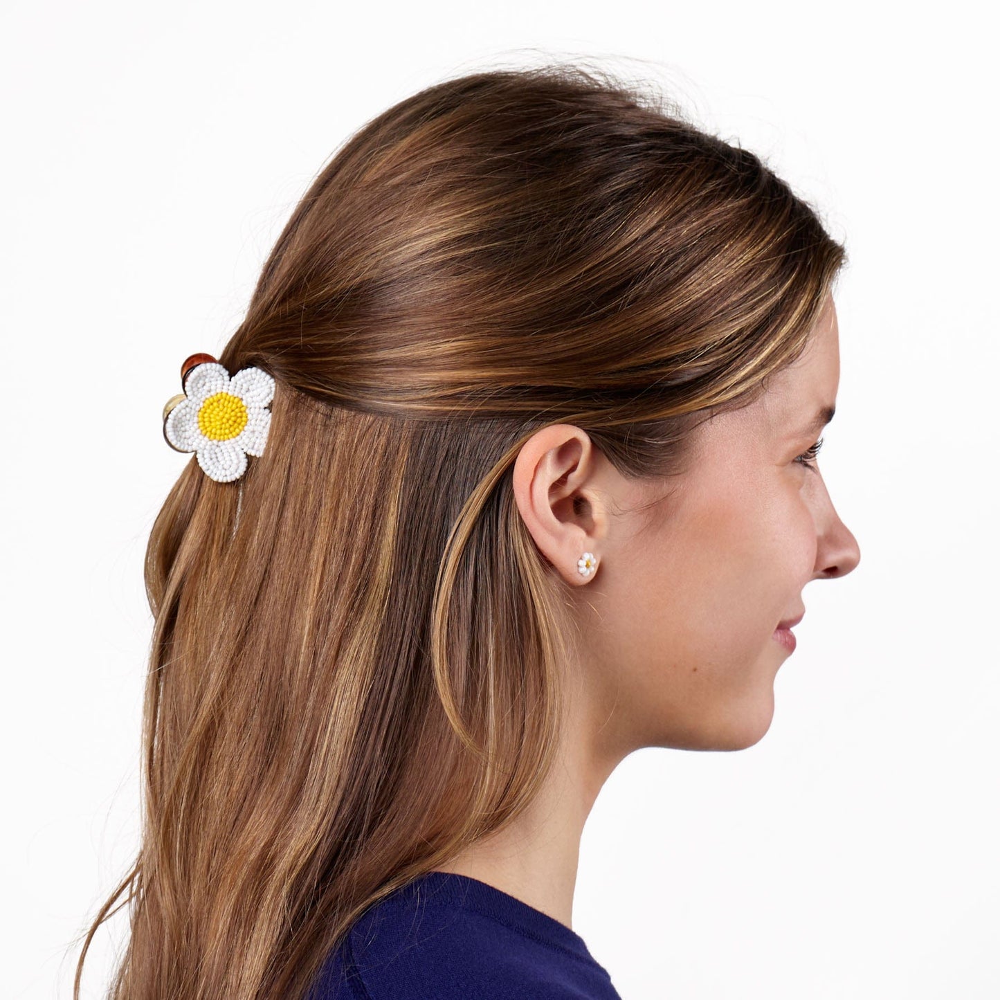 Molly Flower Beaded Hair Claw Clip White + Yellow Claw