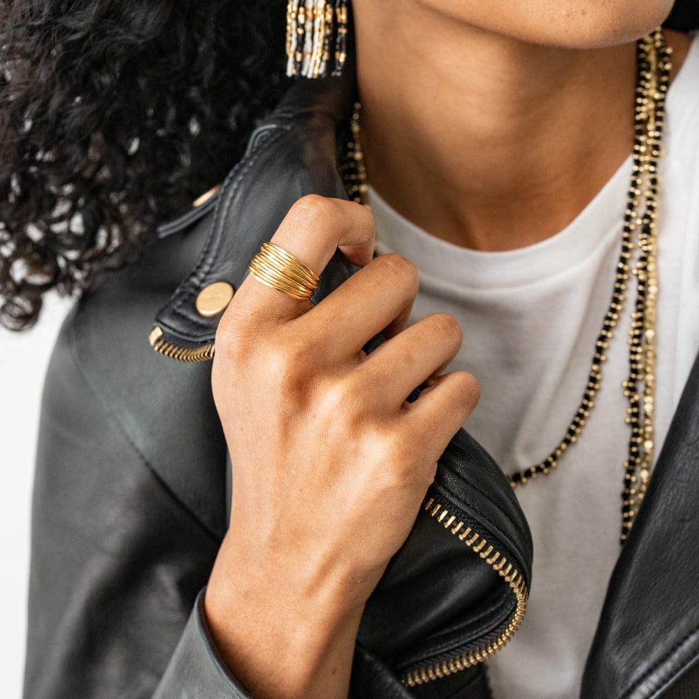 Morgan Brass Multi-Layer Organic Textured Ring 18k Size 7