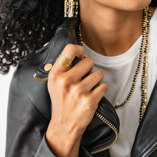 Morgan Brass Multi-Layer Organic Textured Ring 18k Size 7