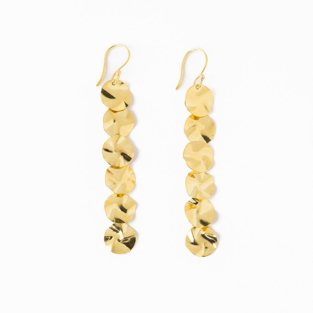 Mya Wavy Disc Drop Earrings Brass Drop
