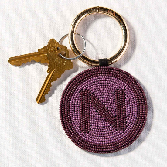 N Purple Monogram Seed Bead Key Ring Key Ring