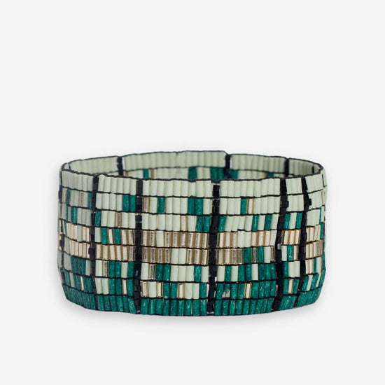 Natalia Mixed Luxe Bead Gradient Stretch Bracelet Emerald WIDE STRETCH