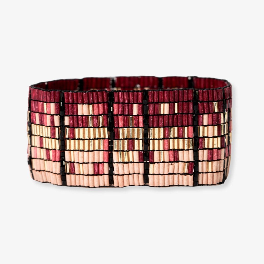 Natalia Mixed Luxe Bead Gradient Stretch Bracelet Maroon Bracelet