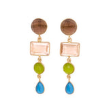 Natalie Dangle Glass + Smoky Quartz Stone Earrings Brass Dangle