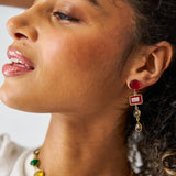 Natalie Dangle Glass Stone Earrings Brass Dangle