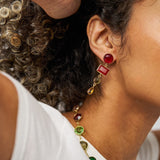 Natalie Dangle Glass Stone Earrings Brass Dangle