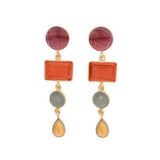 Natalie Dangle Glass Stone Earrings Brass Dangle