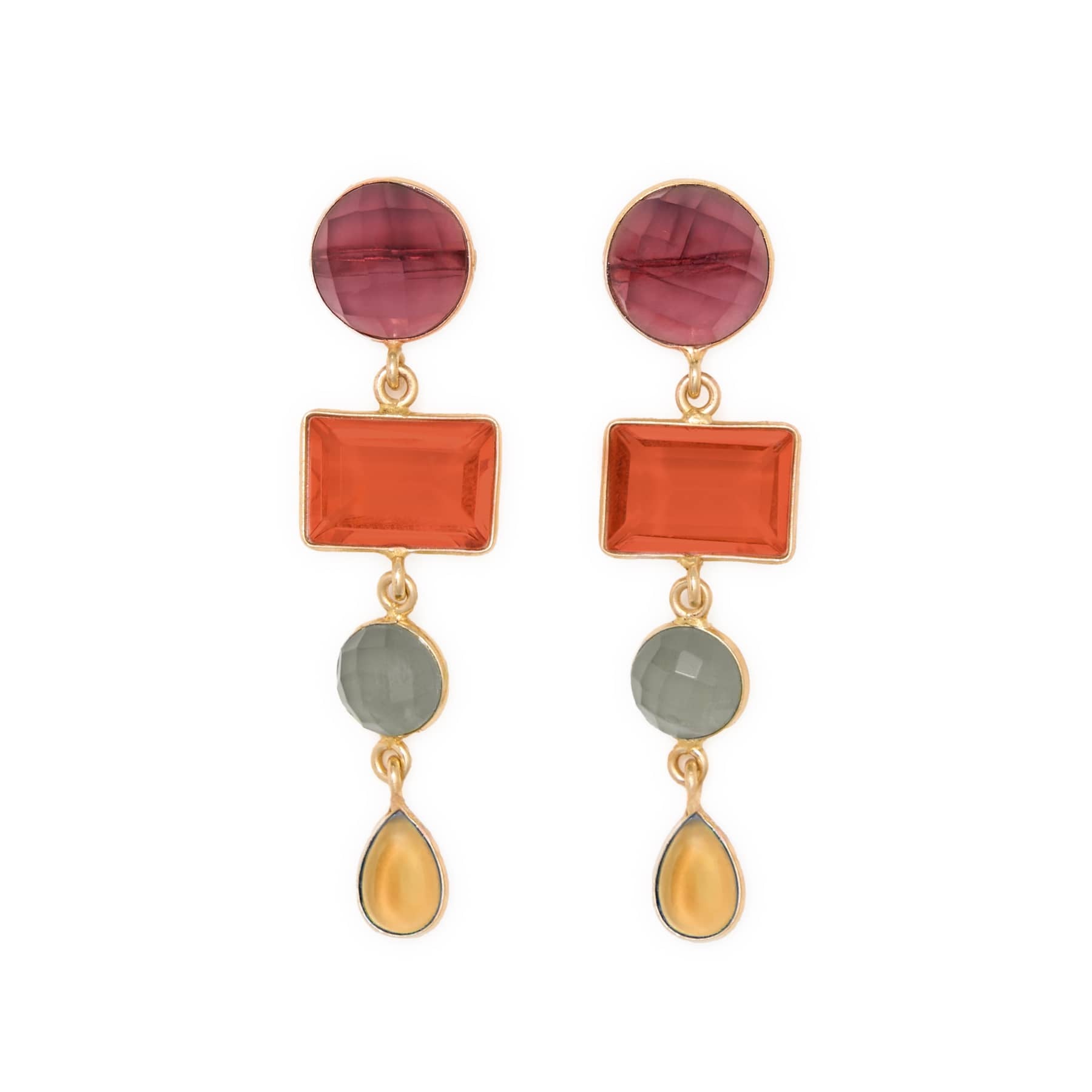 Natalie Dangle Glass Stone Earrings Brass Dangle