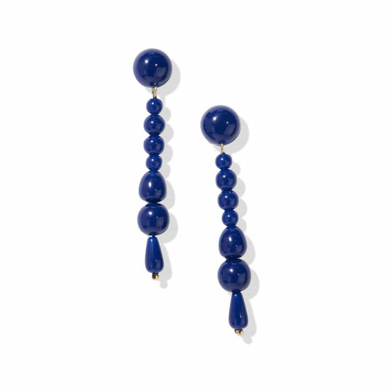Load image into Gallery viewer, Navy Long Drop Bead Post Earrings Earrings
