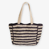 Nellie Large Striped Raffia Tote Black/Ivory