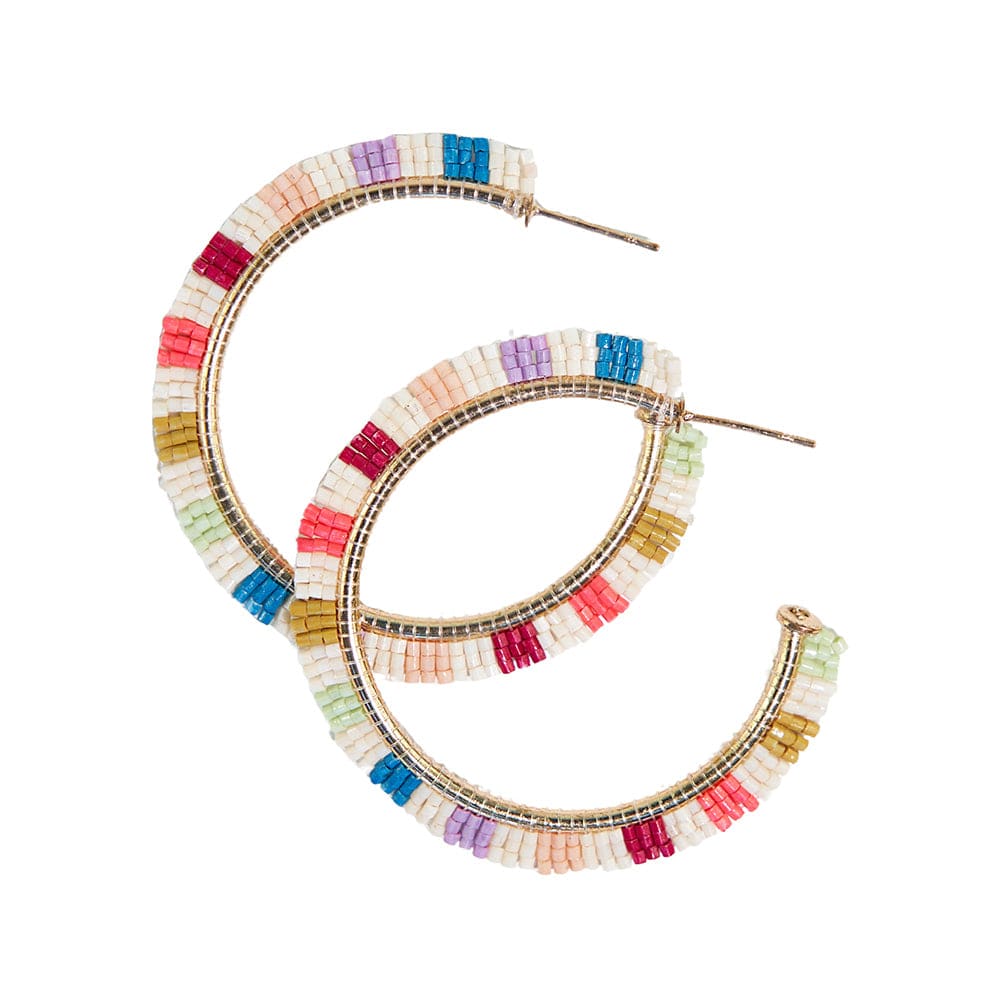 INK+ALLOY Gloria Half Circles Beaded Fringe Earrings on Brass Triangle Muted Rainbow
