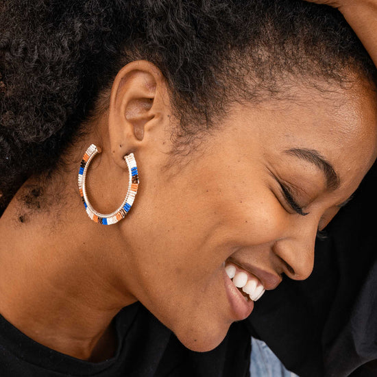 Nora Striped Hoop Earrings Red and Lilac Earrings