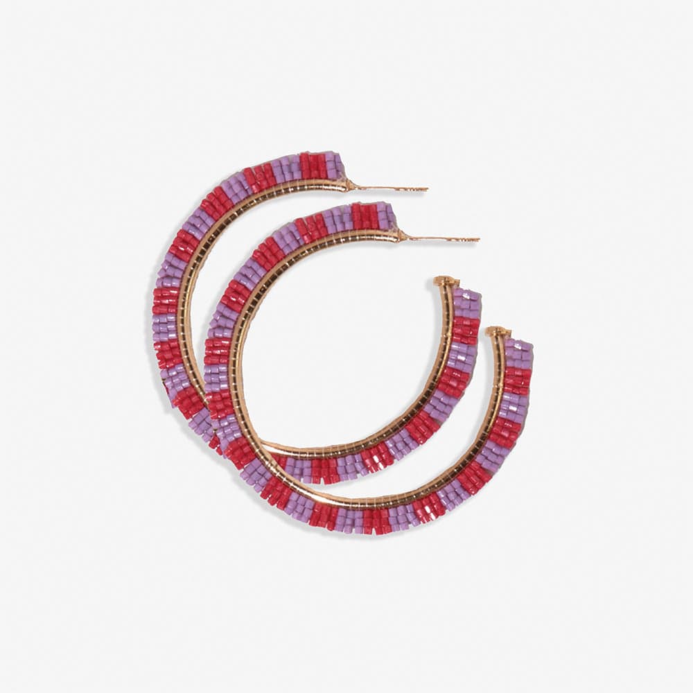 Nora Striped Hoop Earrings Red and Lilac Earrings