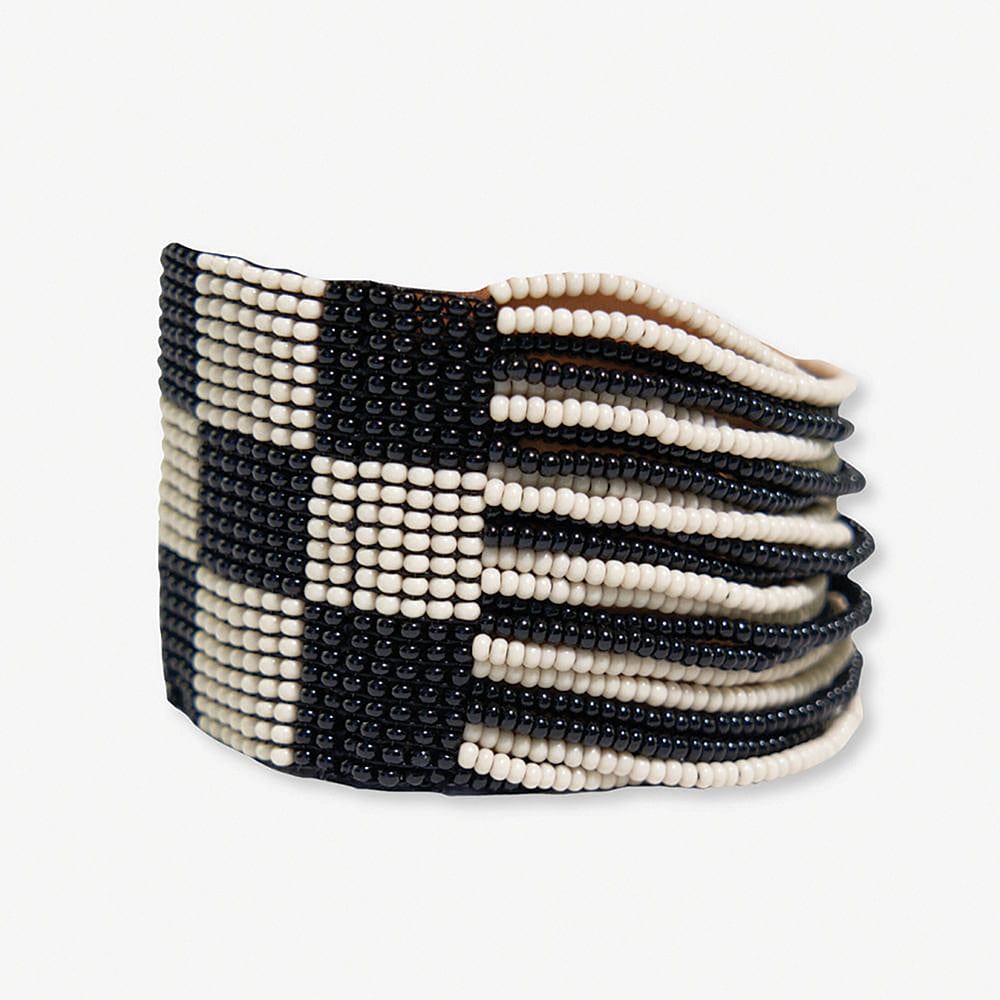 Olive Checkered Beaded Stretch Bracelet Black Bracelet
