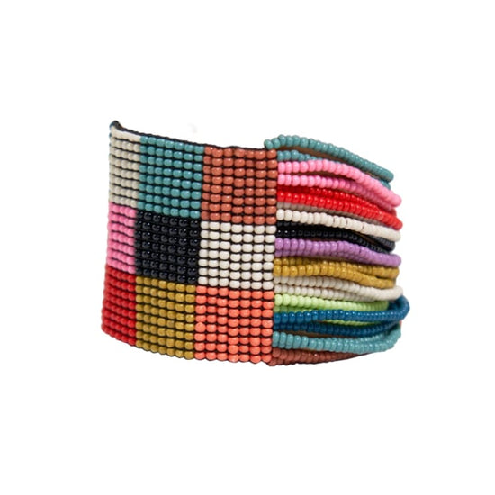 Load image into Gallery viewer, Olive Checkered Beaded Stretch Bracelet Rainbow Bracelet
