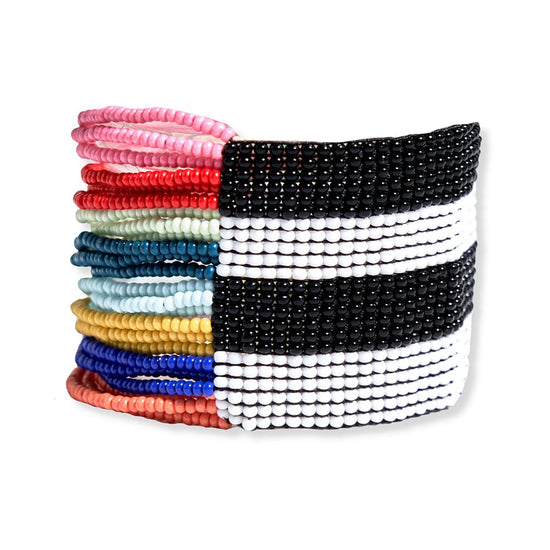 Load image into Gallery viewer, Olive Horizontal Stripe Beaded Stretch Bracelet Rainbow Bracelet
