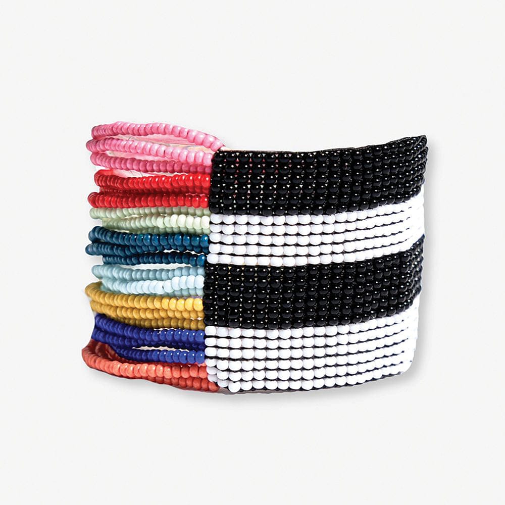 Olive Horizontal Stripe Beaded Stretch Bracelet Rainbow Bracelet