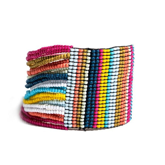 Olive Vertical Stripe Beaded Stretch Bracelet Multicolor Bracelet