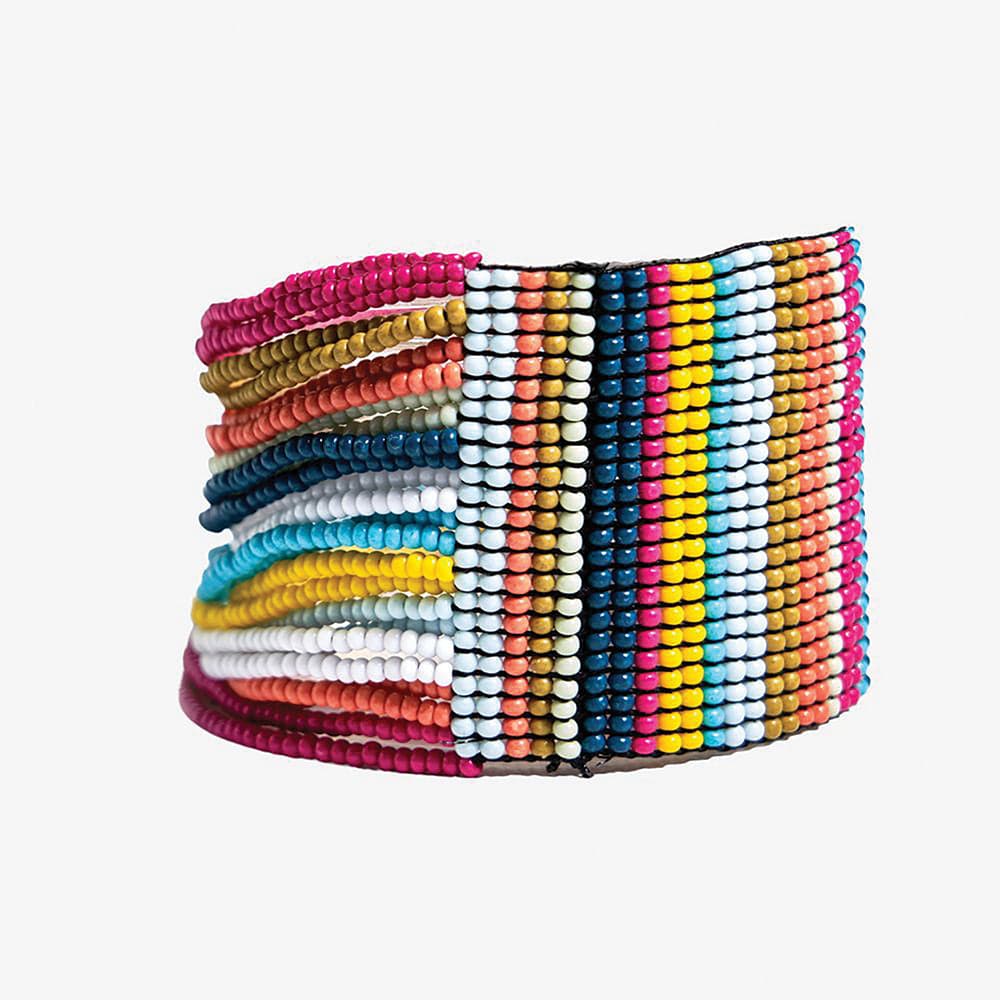 Olive Vertical Stripe Beaded Stretch Bracelet Multicolor Bracelet