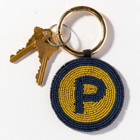Load image into Gallery viewer, P Navy Monogram Seed Bead Key Ring Key Ring
