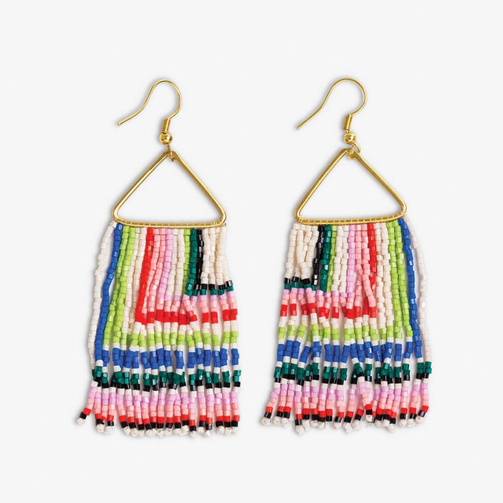 Paige Ascending Blocks Beaded Fringe Earrings Rio
